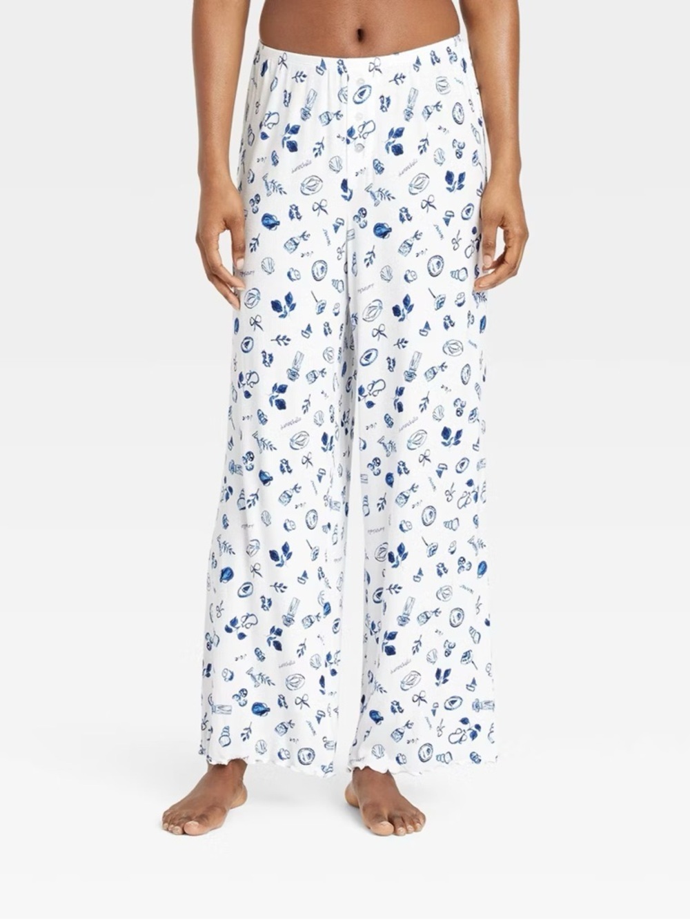 Colsie ribbed pajamas pants high rise watercolor stetchy print bows doodles